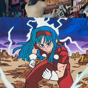 Dynamic Anime-Inspired Canvas Art with Blue and Red Accents